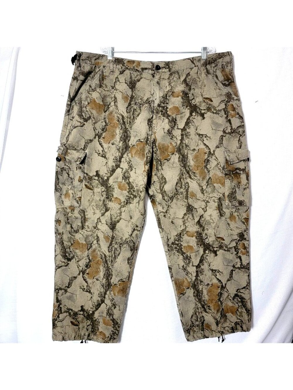 10X Camo Cargo Pants Mens Sz 2X Cinch Waist & Pantlegs Pockets Hunting Hiking